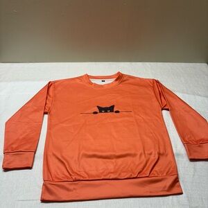 Playful Cat Design Women's Crewneck Sweater - Orange